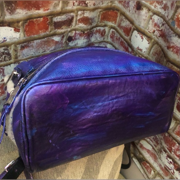 Michael Kors Metallic Purple Blu Multi Color Leather Backpack W/Faux Fur - Picture 9 of 14